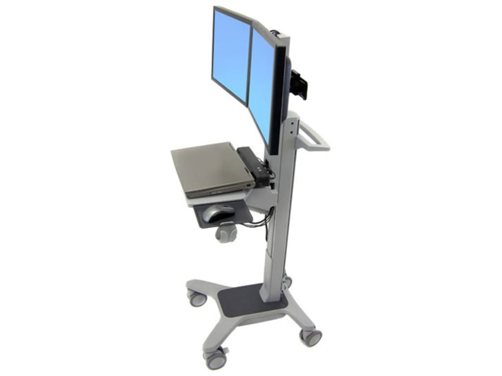 ERGOTRON DUAL MONITOR CART - ALUMINUM, HIGH-GRADE PLASTIC AND POWDER COATED PAINTED STEEL