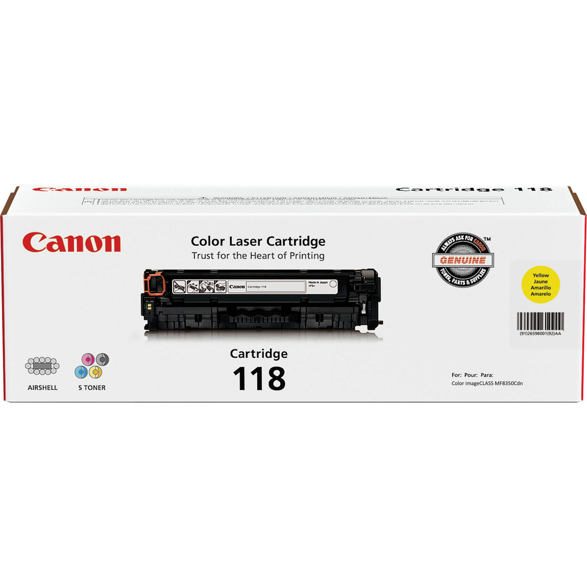 CANON CARTRIDGE 118 YELLOW TONER - FOR CANON IMAGECLASS LBP7200CDN, LBP7660CDN,