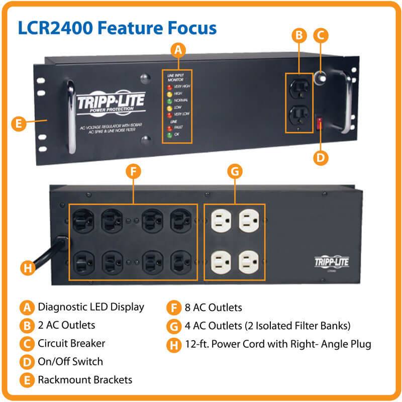 EATON TRIPP LITE SERIES 2400W 120V 3U RACK-MOUNT POWER CONDITIONER WITH AUTOMATI