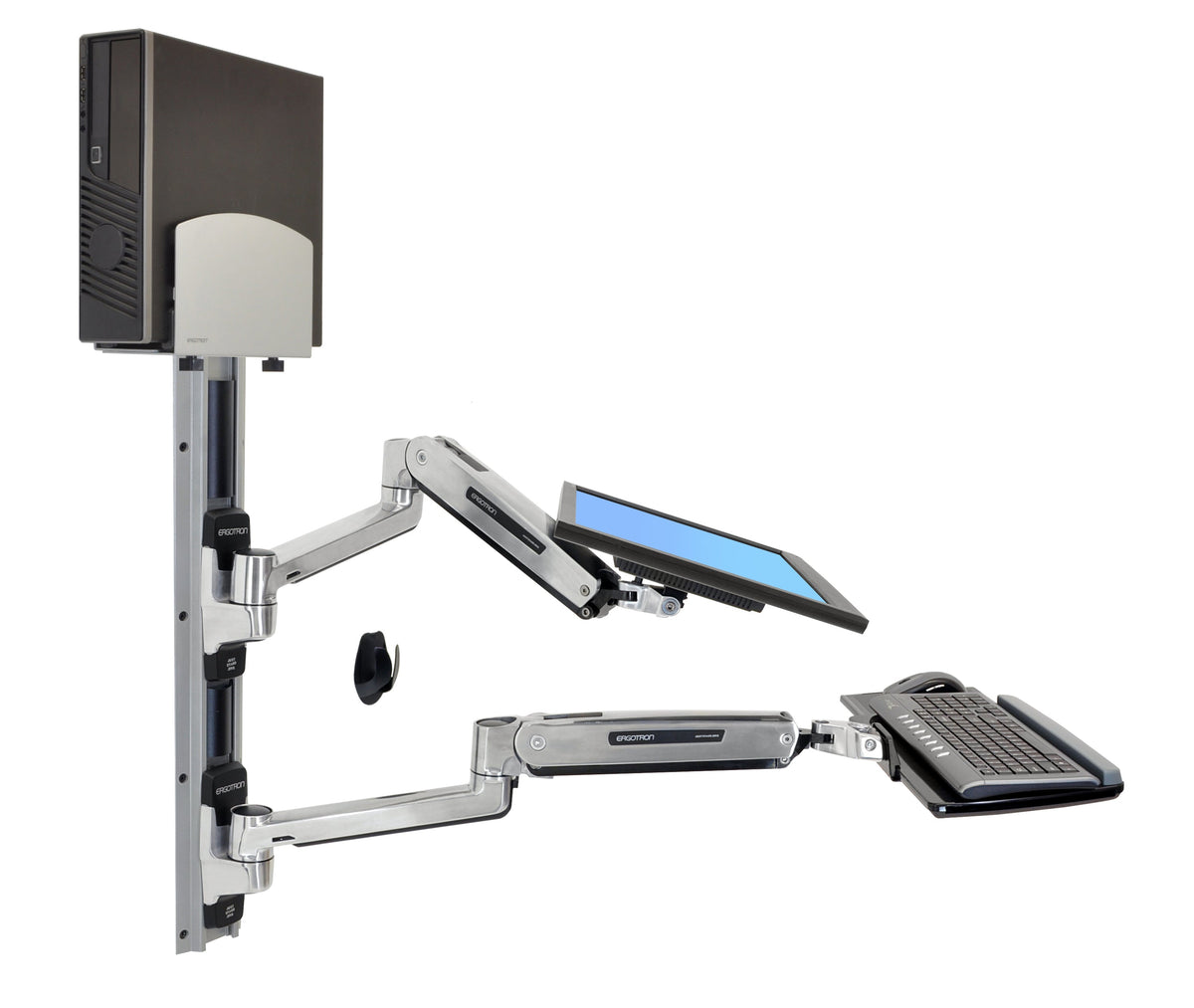 ERGOTRON LX STS WALL MOUNT SYSTEM, WITH MEDIUM SILVER CPU HOLDER, POLISHED