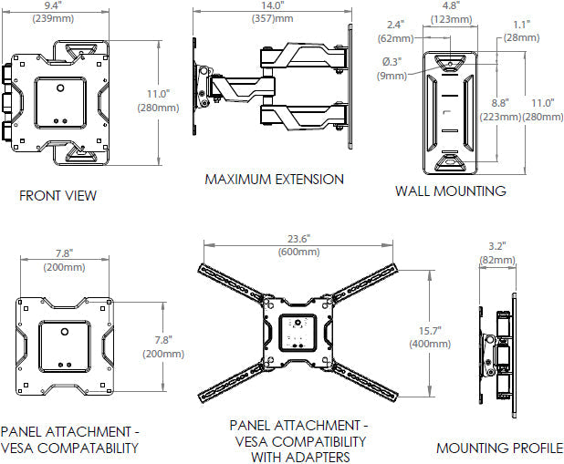 ERGOTRON 45-385-223 NEO-FLEX CANTILEVER WALL MOUNT, VHD, VERY HEAVY DUTY (BLACK)