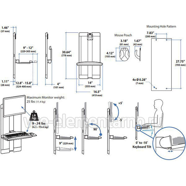ERGOTRON STYLEVIEW VERTICAL LIFT HIGH-TRAFFIC AREA VERSION BLACK