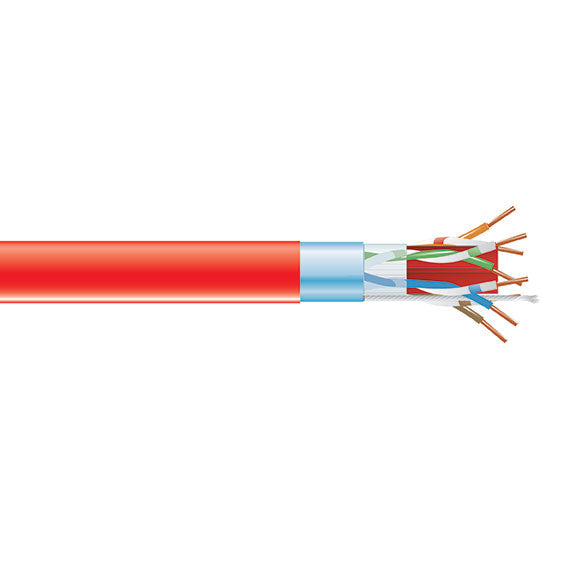 BLACK CAT6A 650-MHZ SOLID ETHERNET BULK CABLE - SHIELDED (F/UTP), CMP PLENUM, RED, 100
