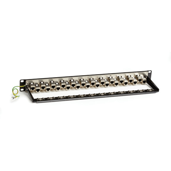 BLACK CAT6A STAGGERED FEED-THROUGH PATCH PANEL - 1U, SHIELDED, 24-PORT