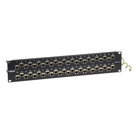BLACK CAT6A STAGGERED FEED-THROUGH PATCH PANEL - 2U, SHIELDED, 48-PORT