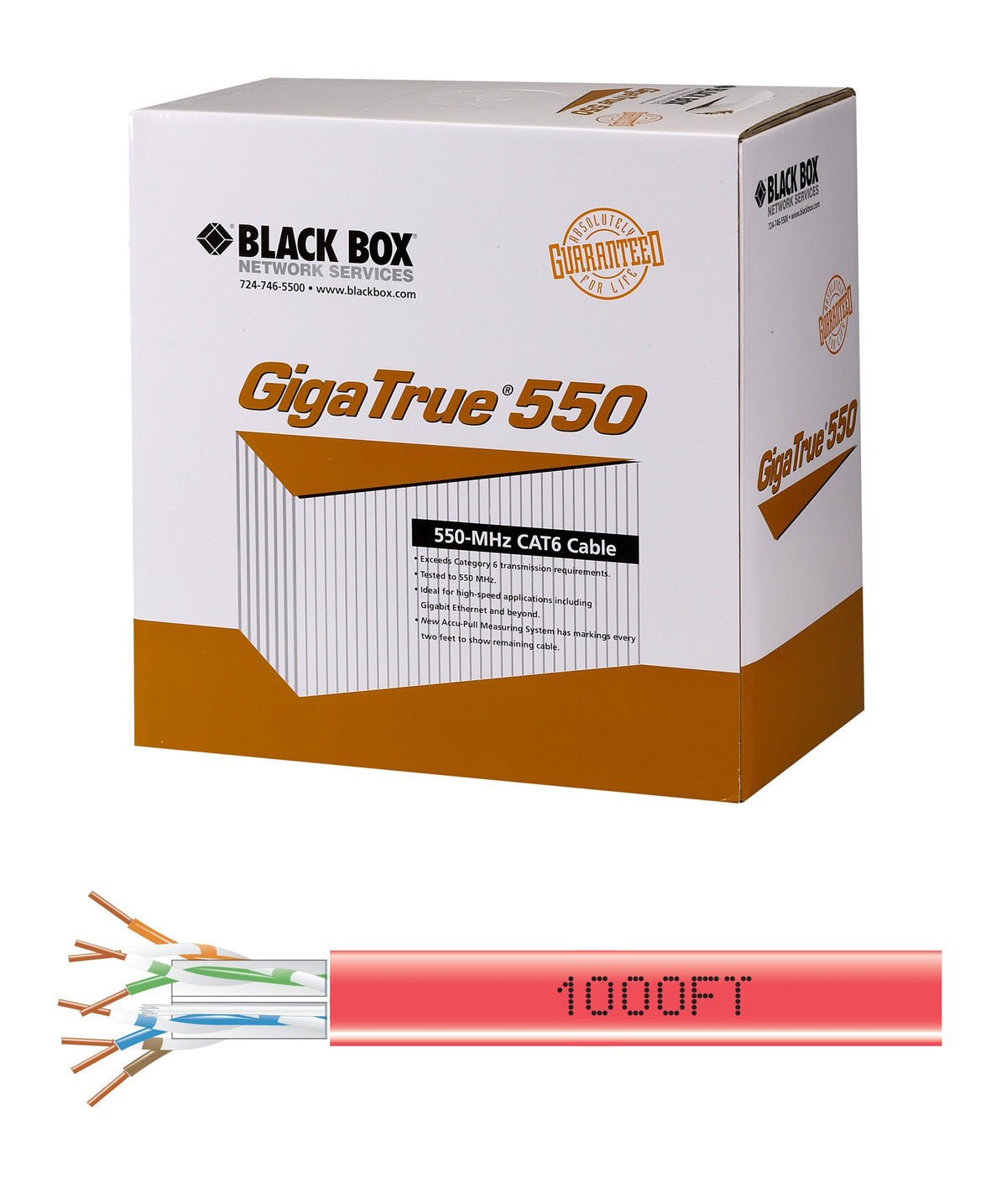 BLACK CAT6 550-MHZ SOLID ETHERNET BULK CABLE - UNSHIELDED (UTP), CMR PVC, RED, 1000-FT