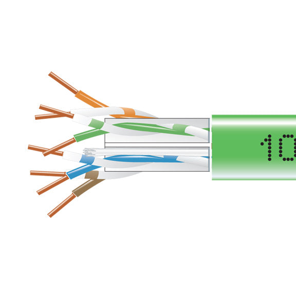 BLACK CAT6 550-MHZ SOLID ETHERNET BULK CABLE - UNSHIELDED (UTP), CMP PLENUM, GREEN, 10