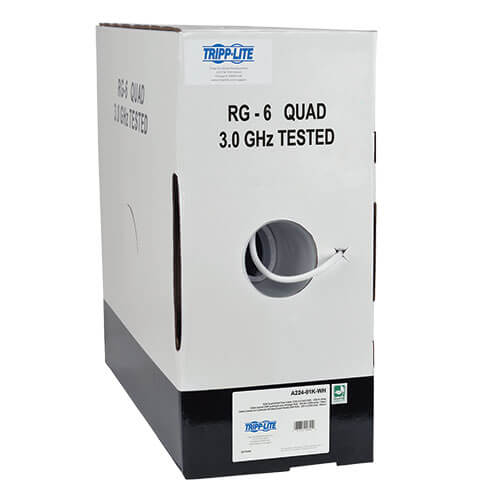 EATON TRIPP LITE SERIES RG6/U QUAD-SHIELD CMR-RATED COAXIAL CABLE, WHITE, 1000 F
