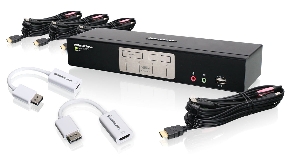 IOGEAR 4-PORT HDMI KVMP SWITCH WITH DISPLAYPORT ADAPTERS TAA COMPLIANT
