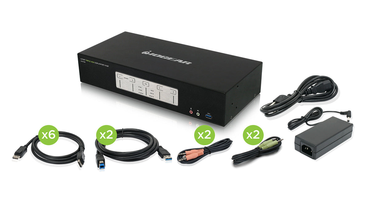 IOGEAR 4-PORT 4K TRIPLE VIEW DISPLAYPORT KVMP SWITCH (TAA) TAA COMPLIANT