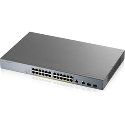 ZyXEL 24-Port Gigabit PoE+ L2 Web Managed Switch (375W) w/2 SFP Uplink.