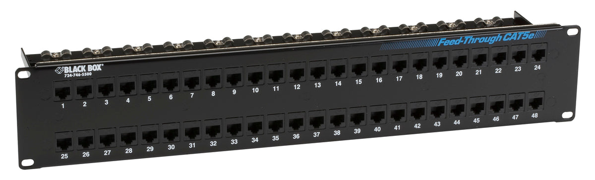 BLACK CAT5E FEED-THROUGH PATCH PANEL - 2U, UNSHIELDED, 48-PORT