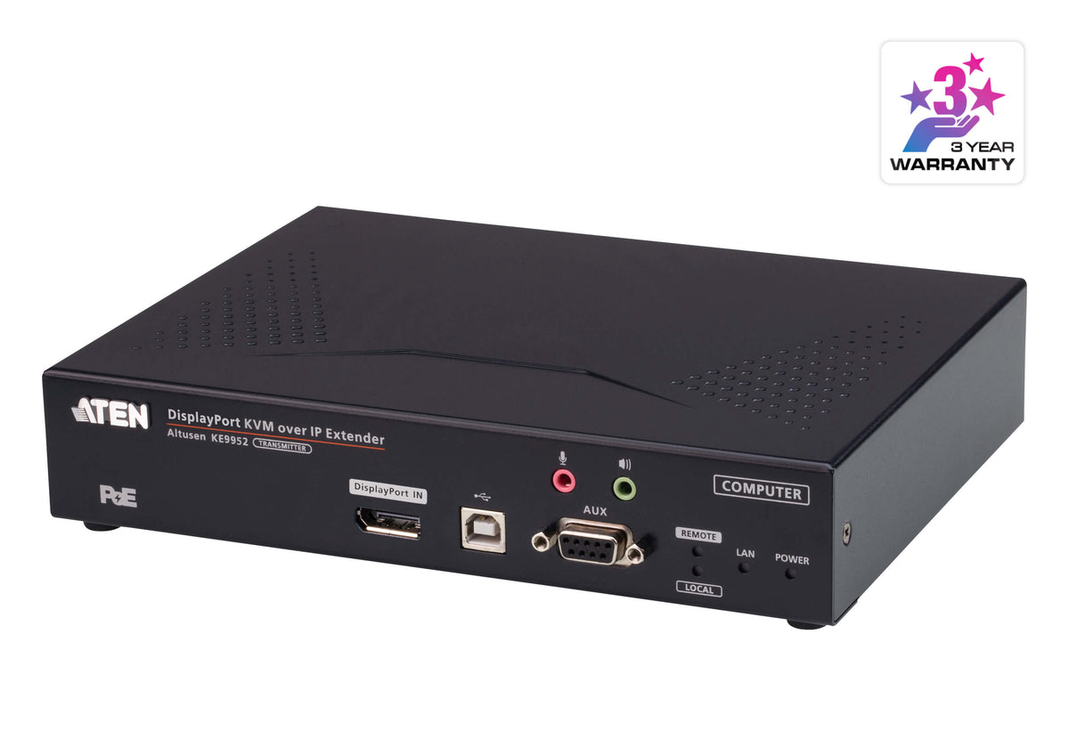 ATEN 4K DISPLAYPORT SINGLE VIEW KVM OVER IP TRANSMITTER W/AUDIO/SERIAL/SFP FIBER/POE