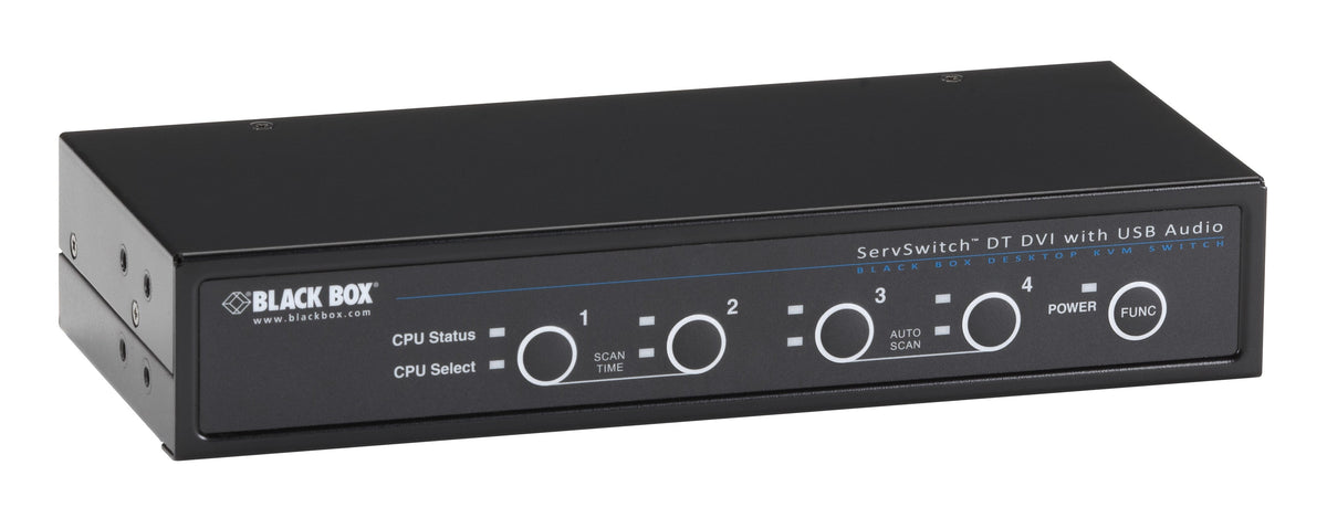 BLACK DVI-D SINGLE-MONITOR DESKTOP KVM SWITCH - BIDIRECTIONAL USB, AUDIO, 4-PORT