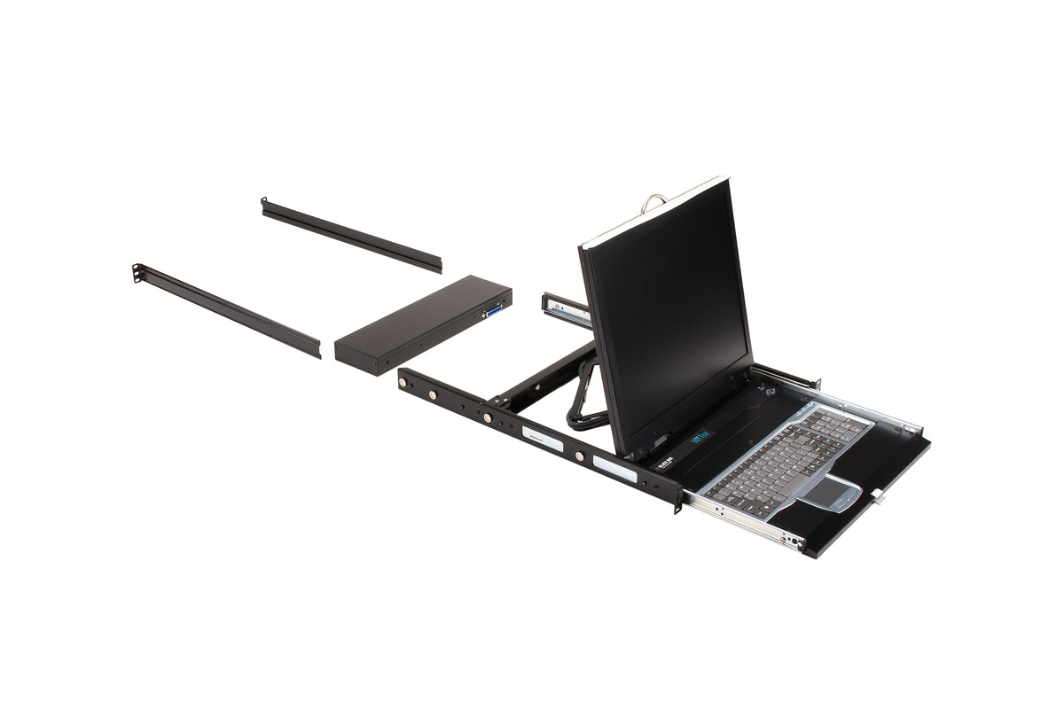 BLACK TADDS AN INTEGRAL KVM SWITCH TO ITS KEYBOARD, MONITOR, AND MOUSE, AND PACKS IT A