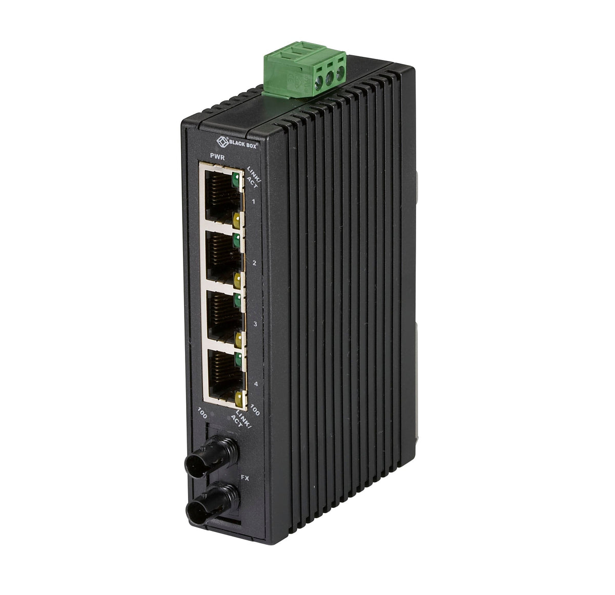 BLACK FAST ETHERNET (100-MBPS) HARDENED TEMPERATURE SWITCH - (4) 10/100-MBPS COPPER RJ