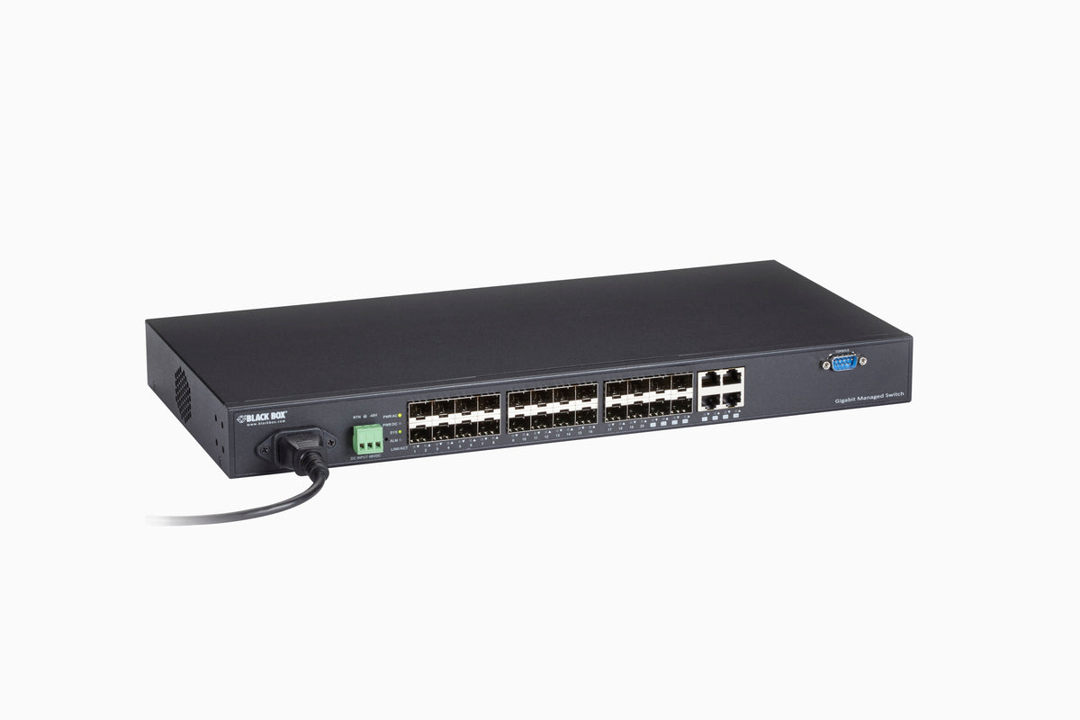 BLACK GIGABIT ETHERNET (1000-MBPS) MANAGED SWITCH - (20) SFP, (4) 100/1000-MBPS DUAL-M