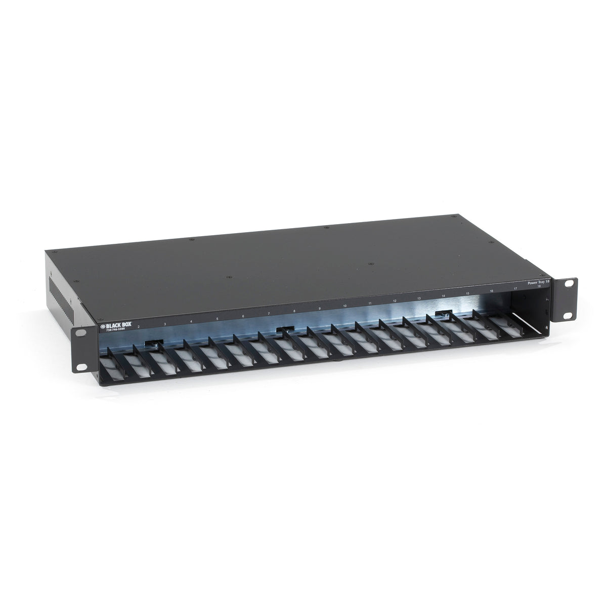 BLACK RACKMOUNT POWER TRAY - 18-SLOT, AC POWER, MINI MEDIA CONVERTERS