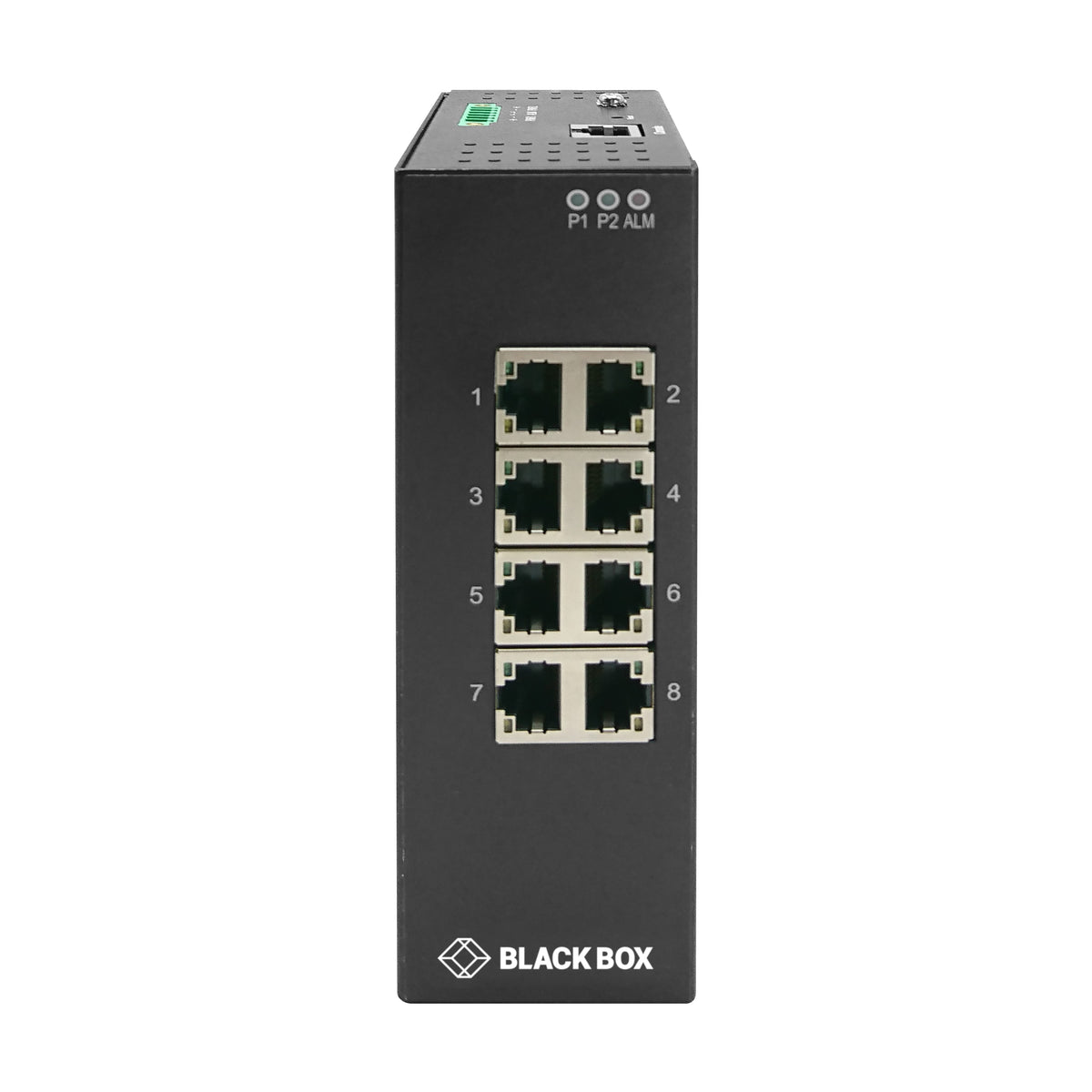 BLACK SWITCH PROVIDES EIGHT 10/100/1000-MBPS RJ-45 PORTS AND IS DESIGNED FOR HARSH AND