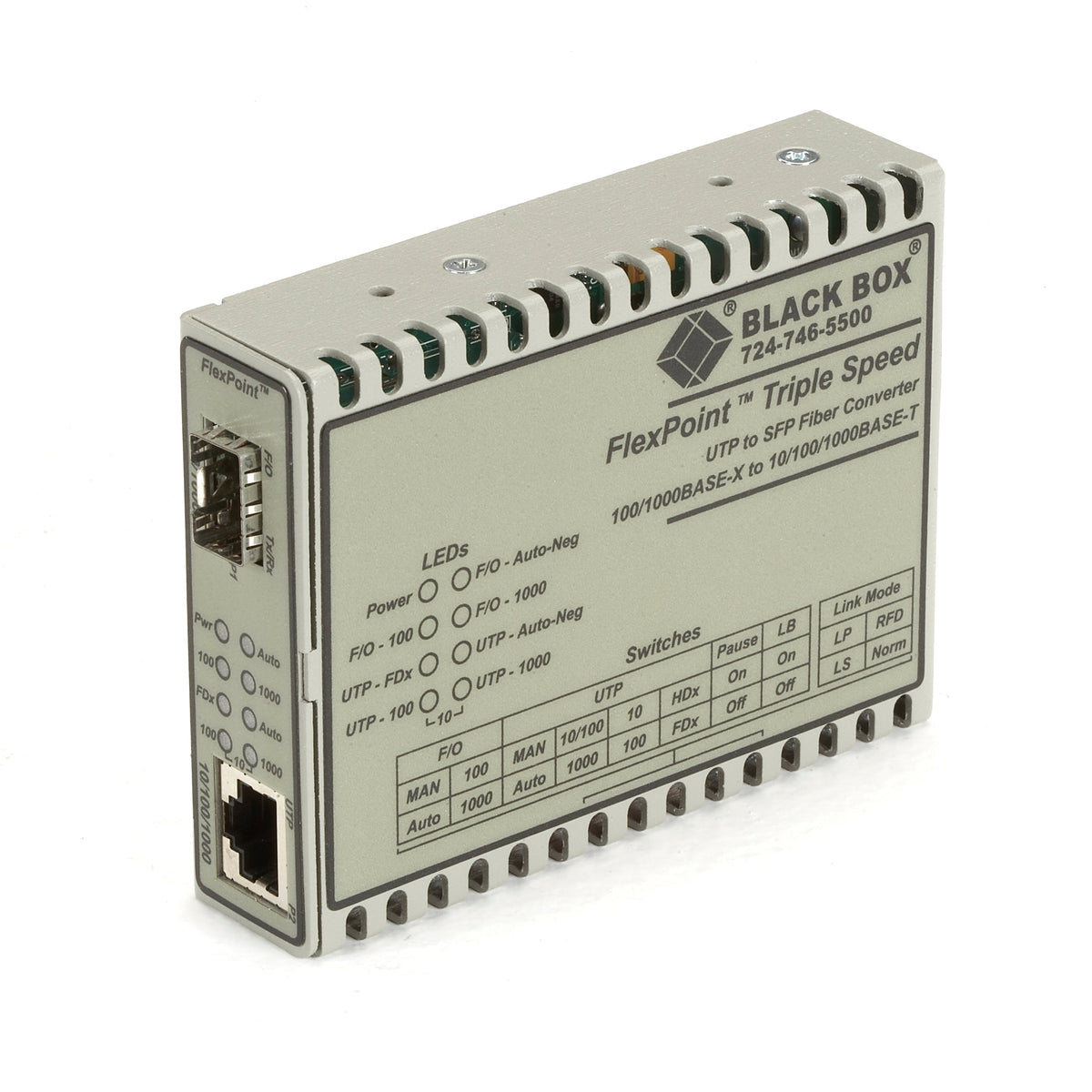 BLACK GIGABIT ETHERNET (1000-MBPS) MEDIA CONVERTER - 10/100/1000-MBPS COPPER TO 100/10