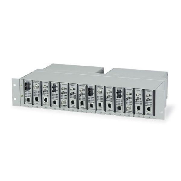 BLACK MEDIA CONVERTER CHASSIS - 14-SLOT, RACKMOUNT, DUAL AC POWER SUPPLY