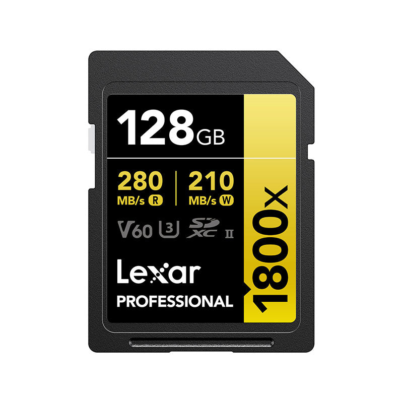 Lexar Professional SDXC Memory Card, 1800x 128GB, Class 10, UHS-II, U3, GOLD Series, 2/PK