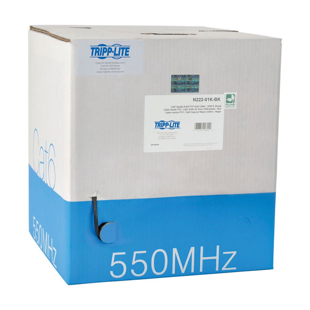 EATON TRIPP LITE SERIES CAT6 GIGABIT SOLID CORE UTP PVC BULK ETHERNET CABLE, BLA