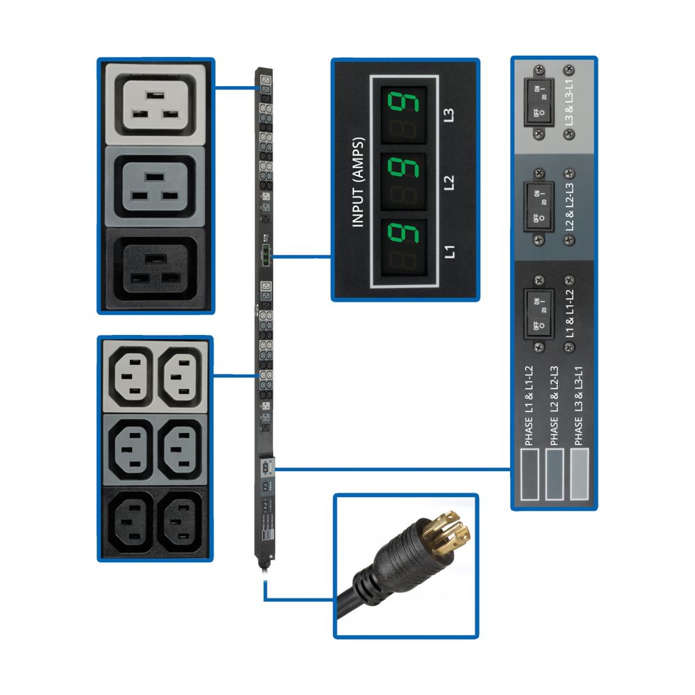 EATON PDU3MV6L2130 - POWER DISTRIBUTION UNIT - VERTICAL (0U) - 208V - 8.6KW - (6) 5-15