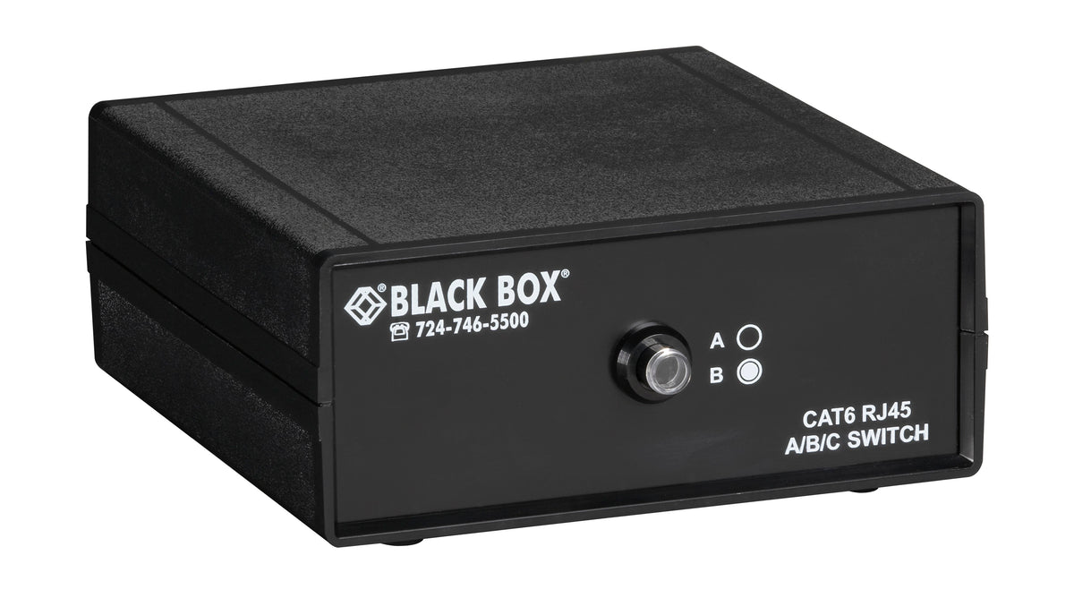 BLACK DESKTOP RJ45 2 TO 1 CAT6 ETHERNET 10G MANUAL SWITCH. PROVIDES TOTAL ELECTRICAL I