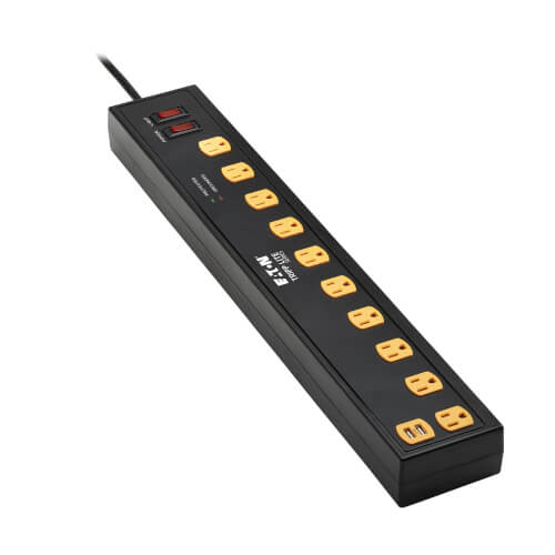 EATON SURGE PROTECTOR 10-OUTLET 2-USB SWIVEL LIGHT BARS 10FT CORD BLACK