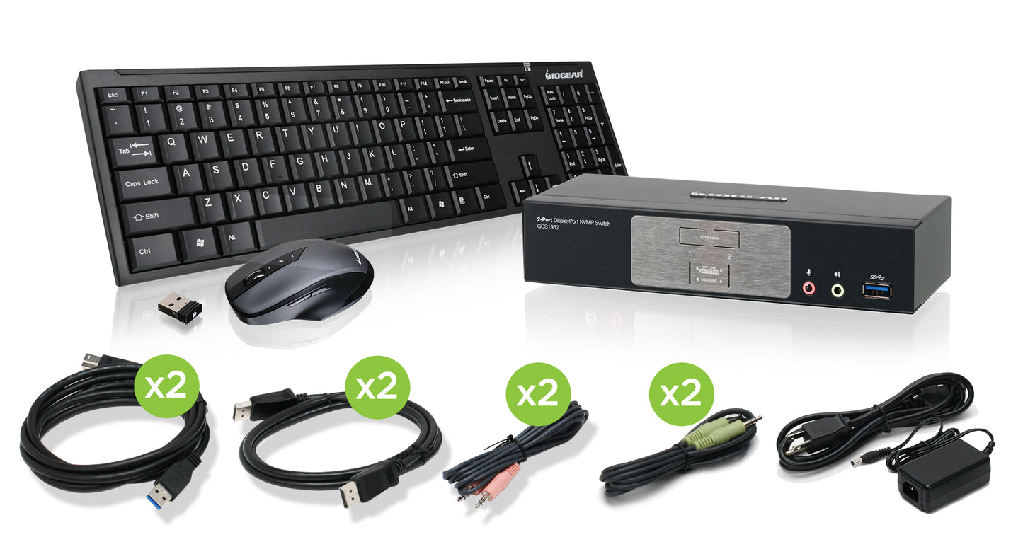 2-PORT DISPLAYPORT 1.2 KVMP WITH WIRELESS KEYBOARD AND MOUSE TAA COMPLIANT