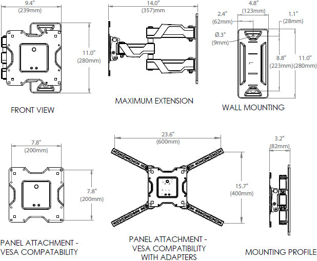ERGOTRON 45-385-223 NEO-FLEX CANTILEVER WALL MOUNT, VHD, VERY HEAVY DUTY (BLACK)