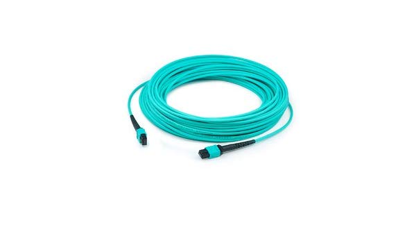 THIS IS A 10M MPO (FEMALE) TO MPO (FEMALE) 12-STRAND AQUA STRAIGHT RISER-RATED F