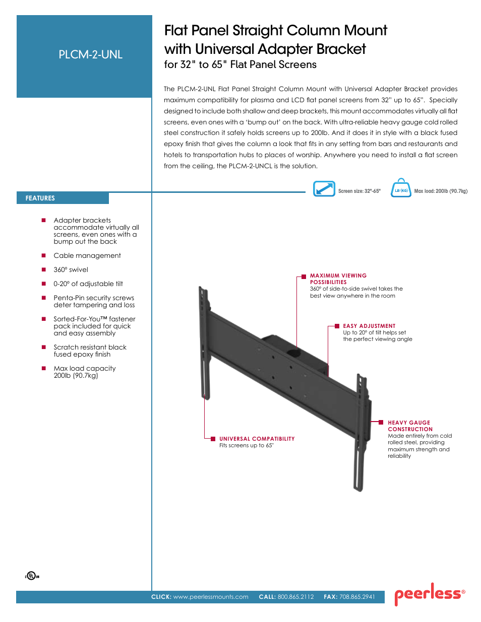CEILING MOUNT - BLACK - CEILING PLATE AND EXTENSION COLUMNS REQUIRED (SOLD SEPAR