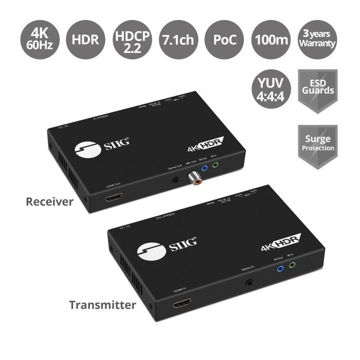 SIIG HDMI & USB HDBASET EXTENDER 100M 4K60HZ, UP TO 330 FT (100M), TAA COMPLIAN