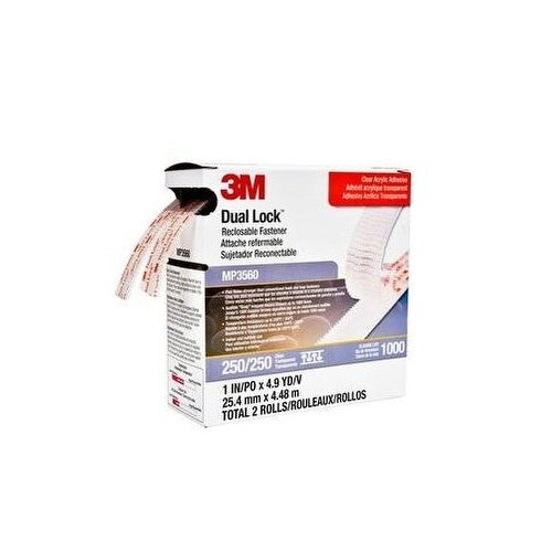 3M DUAL LOCK RECLOSABLE FASTENER MP3560, CLEAR, 1 IN X 5 YD, TYPE 250, 5 PACK/CA