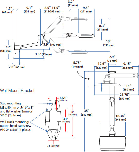 LX WALL MOUNT KEYBOARD ARM