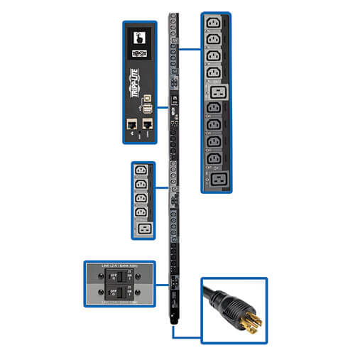 17.3KW 3-PHASE SWITCHED PDU, LX PLATFORM INTERFACE, 240V OUTLETS (24 C13/6 C19),