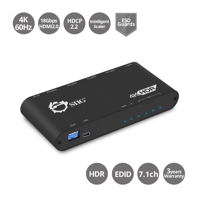 SIIG AC CE-H22Y11-S1 HDMI Distribution Amplifier w Auto Video Scaling 4K 60Hz