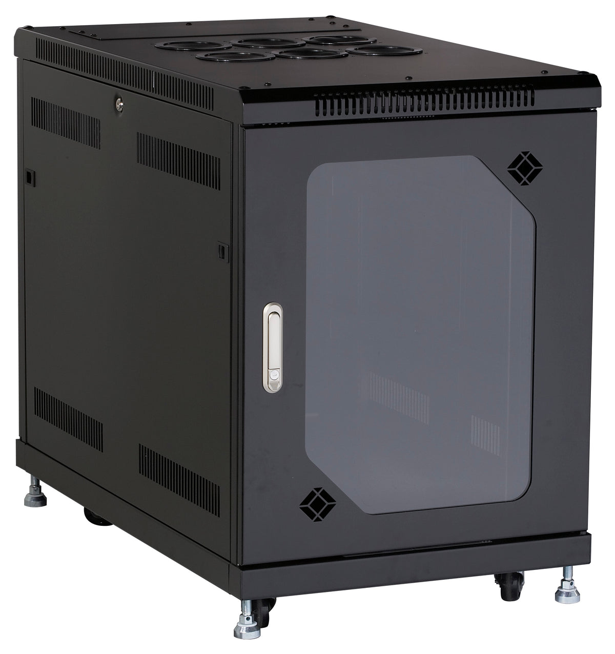 NETWORK CABINET - 15U, SPLIT REAR DOOR, 24IN W X 40IN D, TEMPERED GLASS FRONT, G