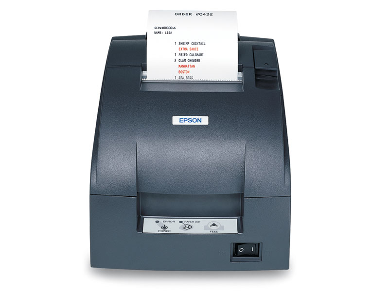 EPSON, TM-U220B, DOT MATRIX RECEIPT PRINTER, 9 PIN SERIAL (S09), EPSON DARK GRAY, AUTOCUTTER, POWER SUPPKLY INCLUDED