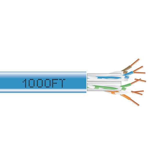 CAT6A 650-MHZ SOLID ETHERNET BULK CABLE - SHIELDED (F/UTP), CMP PLENUM, BLUE, 10