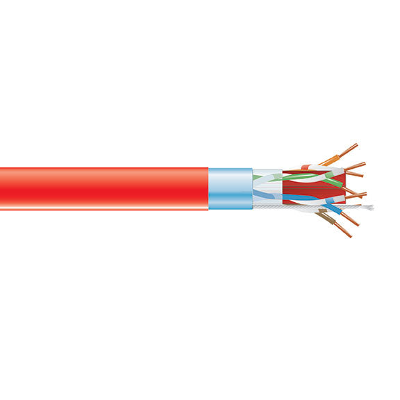 CAT6A 650-MHZ SOLID ETHERNET BULK CABLE - SHIELDED (F/UTP), CMP PLENUM, RED, 100