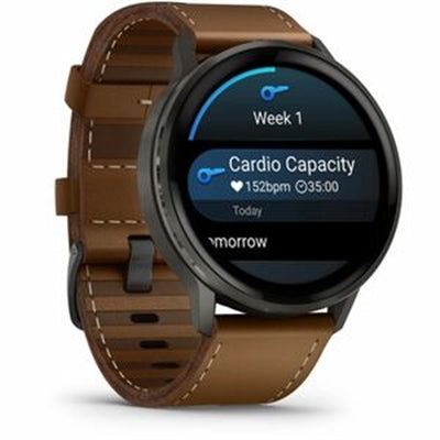 Garmin Venu 4 45 mm Slate with Black Silicone Band and Brown Leather