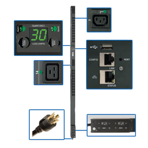 EATON 5.5KW SINGLE-PHASE SWITCHED PDU, OUTLET MONITORING, 208/230V OUTLETS (20 C