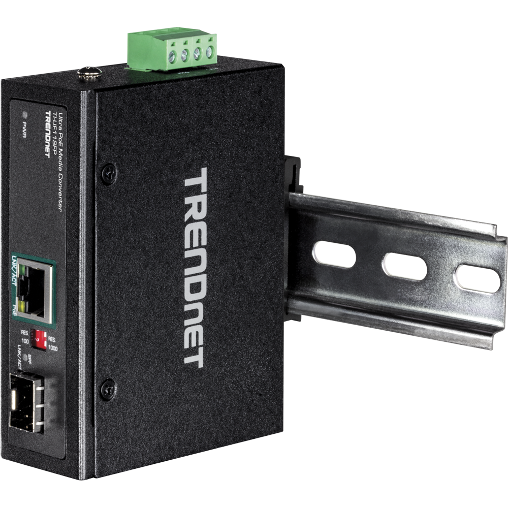 HARDENED INDUSTRIAL SFP TO GIGABIT UPOE MEDIA CONVERTER