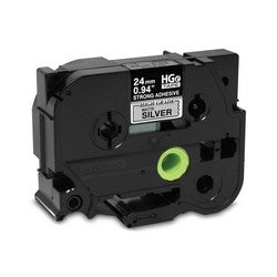 0.94 IN X 26.2FT (24MM X 8M), BLK ON MATTE SILVER LABEL, EXTRA-STRENGTH ADHESIVE