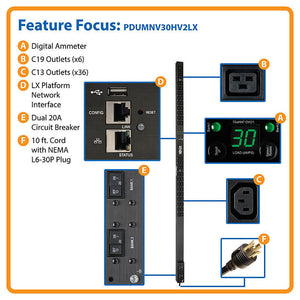 EATON 5.5KW SINGLE-PHASE MONITORED PDU, LX INTERFACE, 208/230V OUTLETS (36 C13/6
