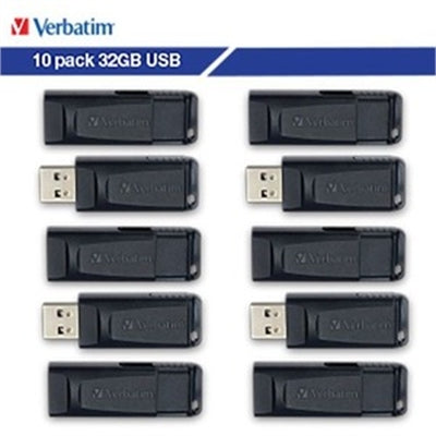 VERBATIM 32GB STORE N GO USB FLASH DRIVE-10PK BUSINESS BULK-BLACK.
