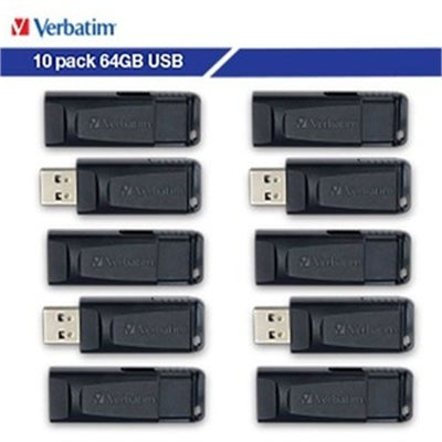 VERBATIM 64GB STORE N GO USB FLASH DRIVE-10PK BUSINESS BULK-BLACK.